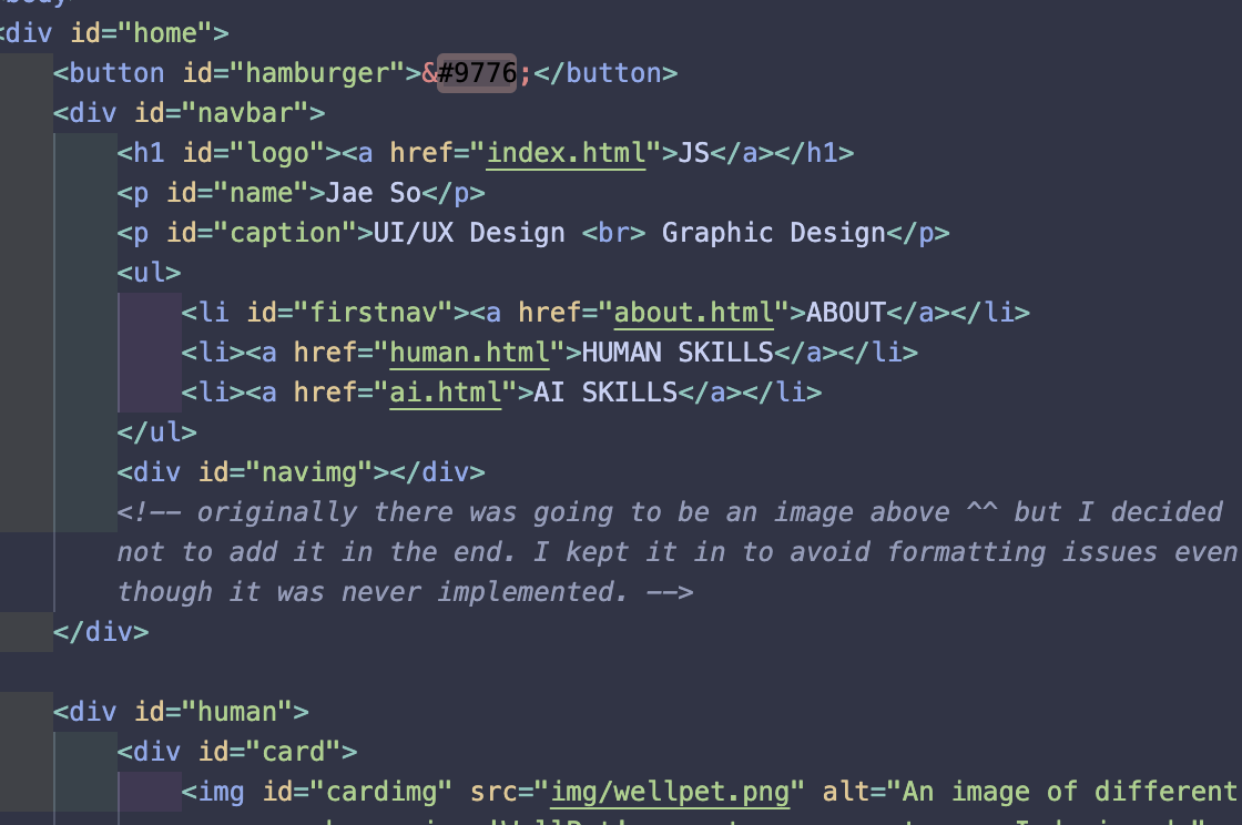An image of a screenshot of the code for this website.